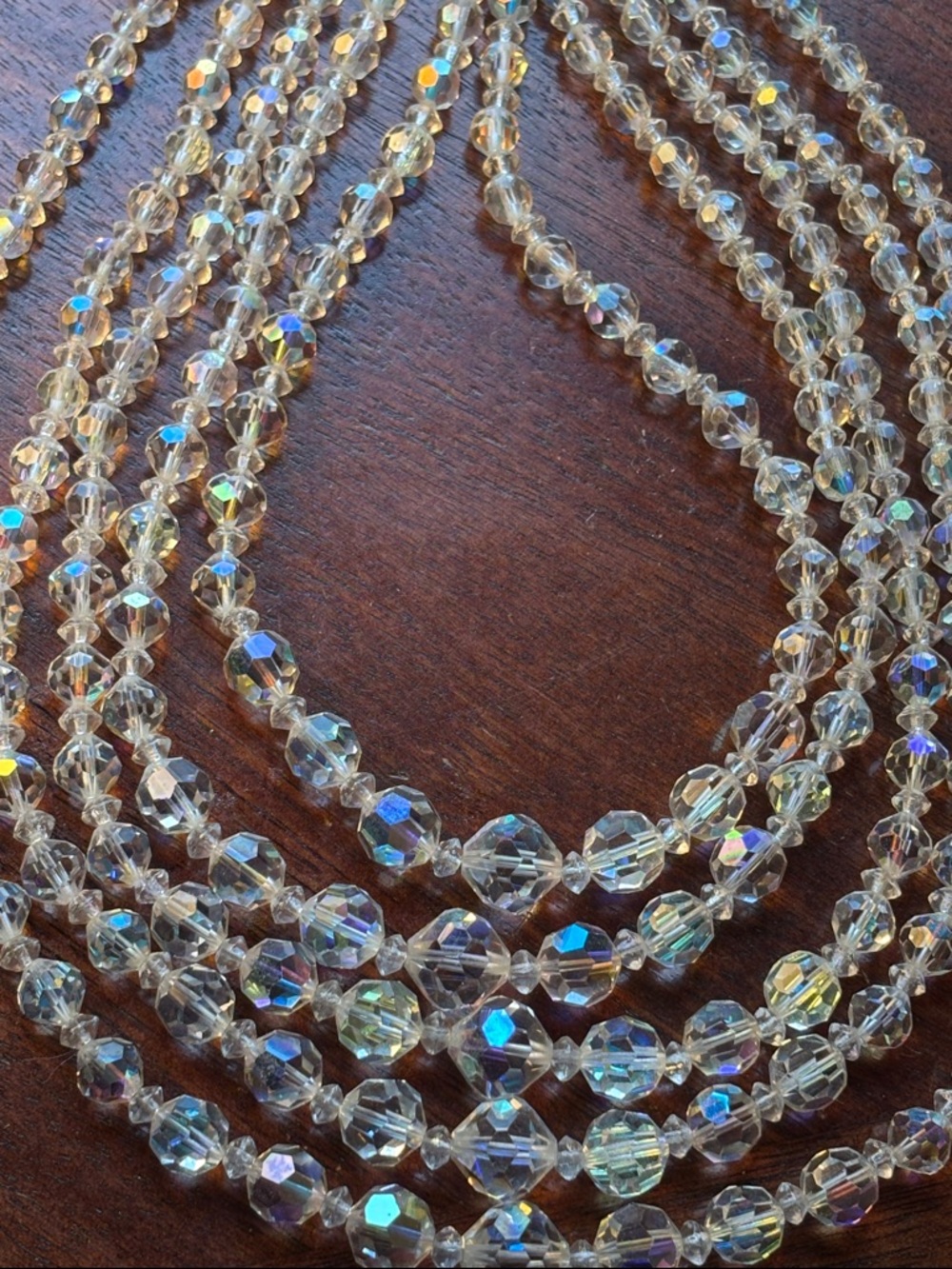 Gorgeous Vintage Crystal Aurora Borealis 5 strand Beaded Necklace !